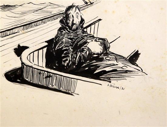 Arthur Briscoe (1873-1943) Sailor resting on deck 7 x 9in., unframed